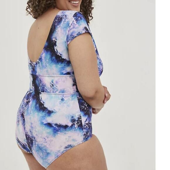 TORRID BATHING SUIT SLIMMING 1X WIRELESS TUMMY CONTROL ONE PIECE SWIMSUIT BLUE - Picture 7 of 10